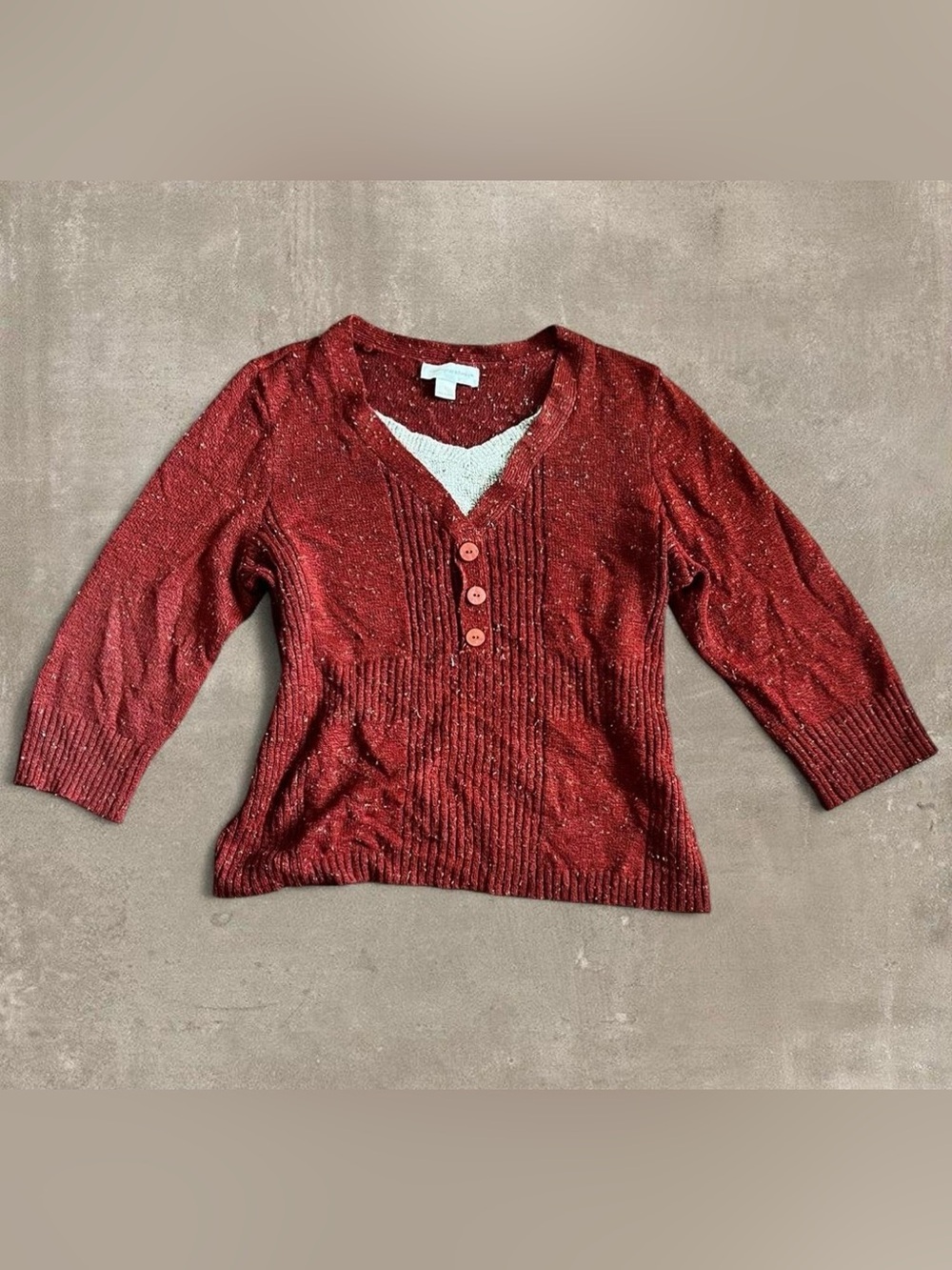 Christopher & Banks Red and Cream Textured Knit Long Sleeve
